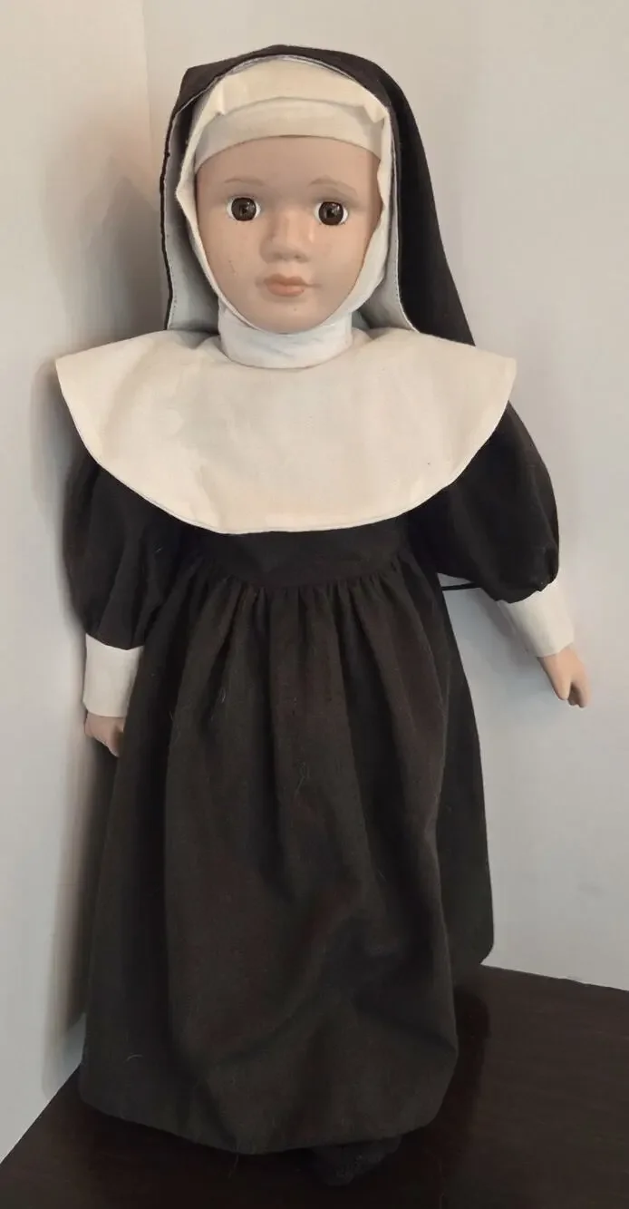 Vtg Nun Doll 16” Porcelain Face Hands Legs Chest Habit & Socks Incl. Unmarked